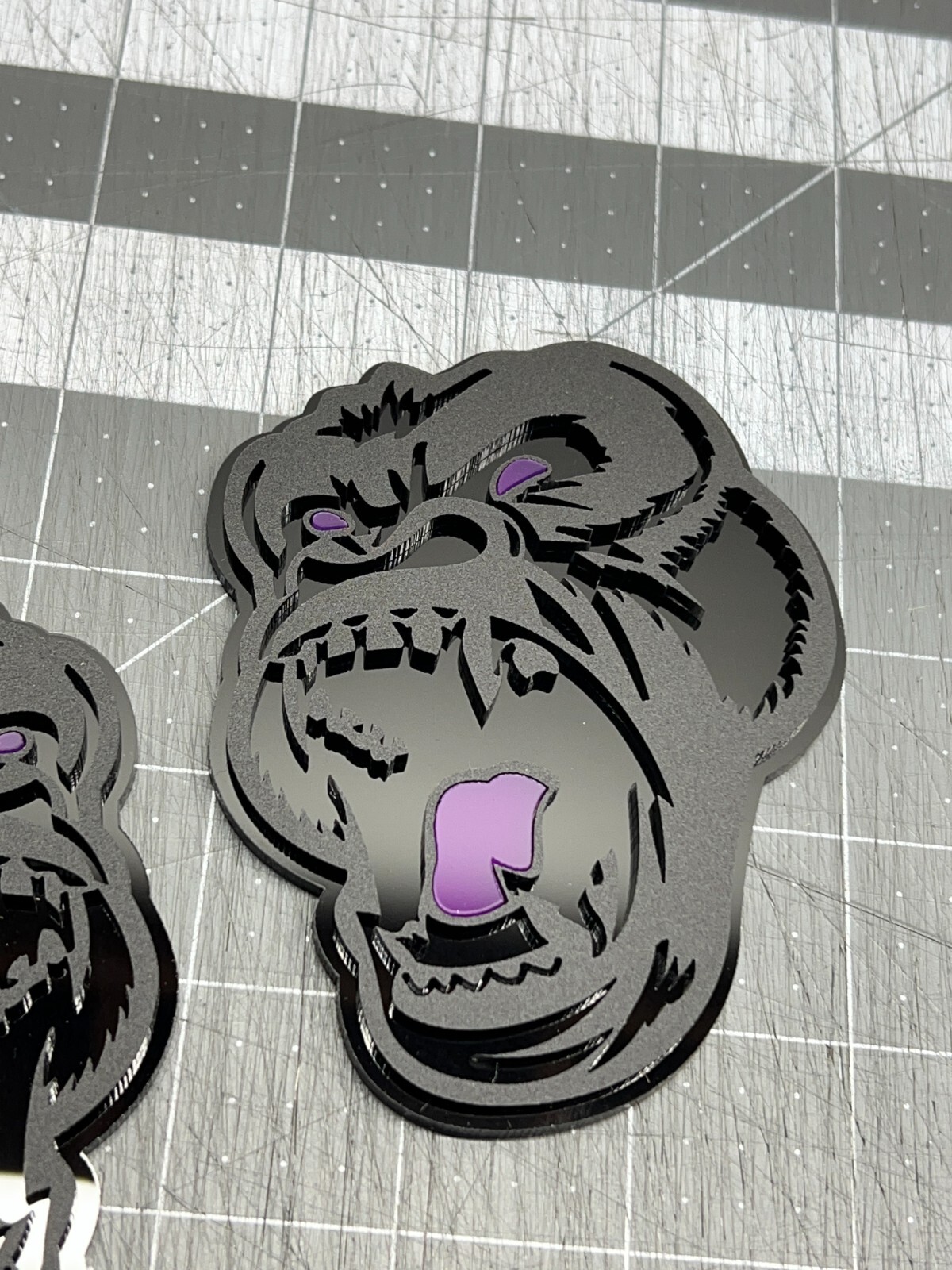 Angry Gorilla Purple Eye Car Truck Emblem Badge Matte Black/Black Custom PK of 2
