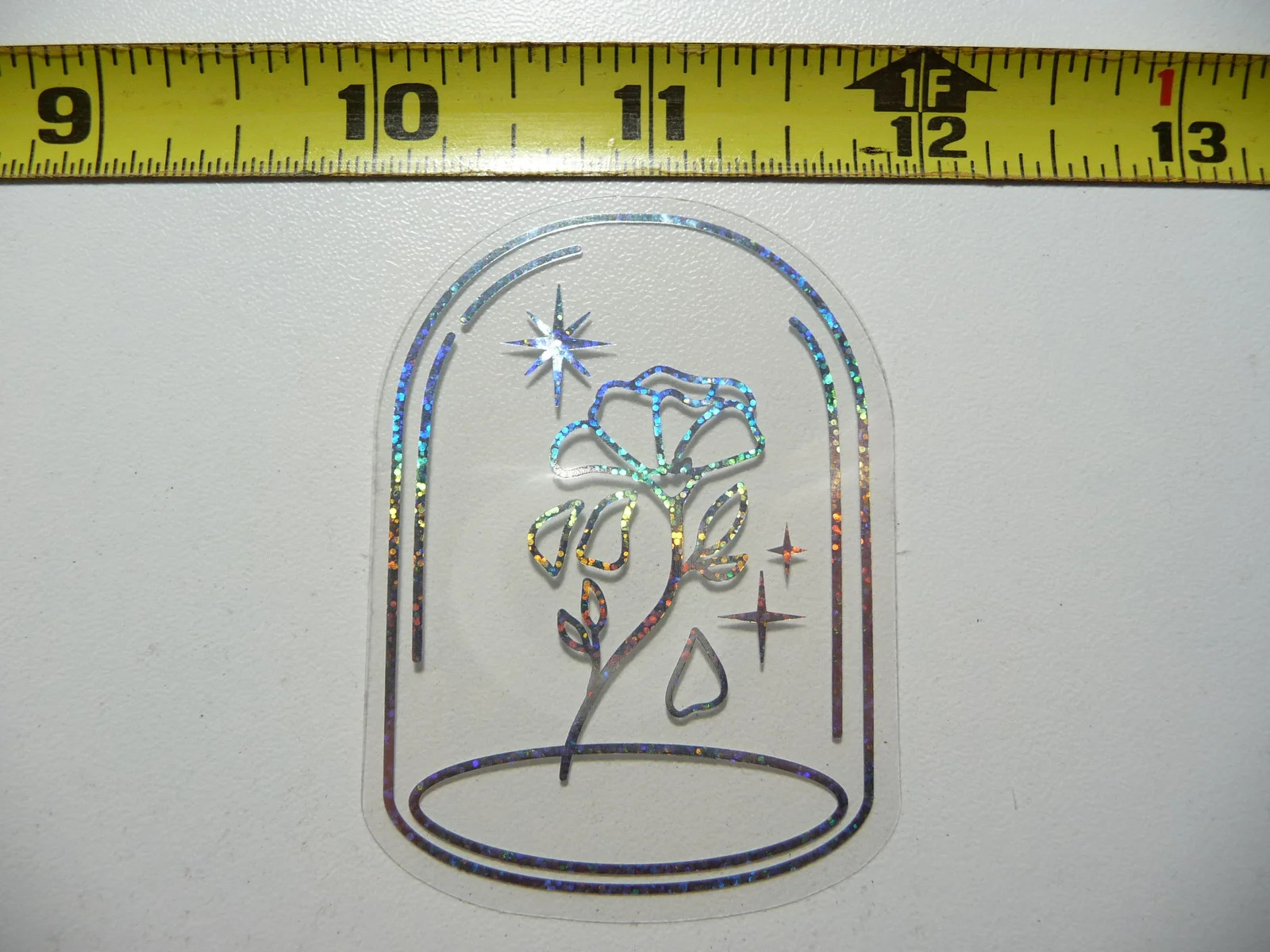 ROSE IN GLASS CASE HOLOGRAPHIC SMALL STICKER CELESTIAL DECAL AMAZING