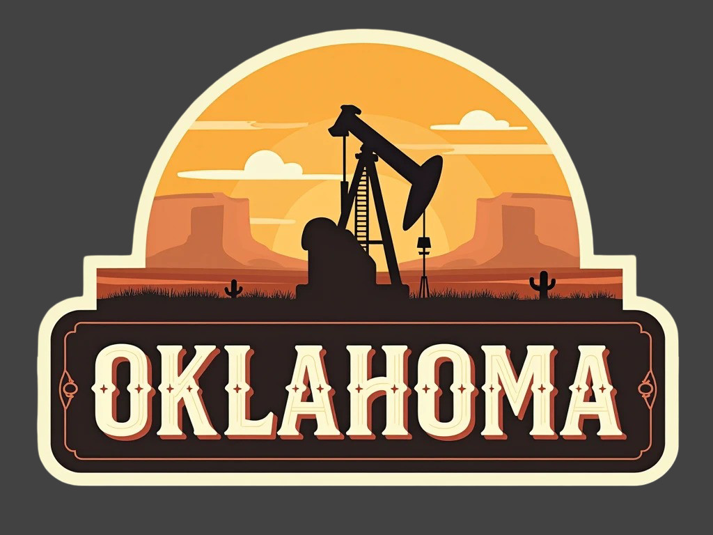 Oklahoma Sticker Vinyl Decal Oil Rig Desert Sunset Western Retro Travel
