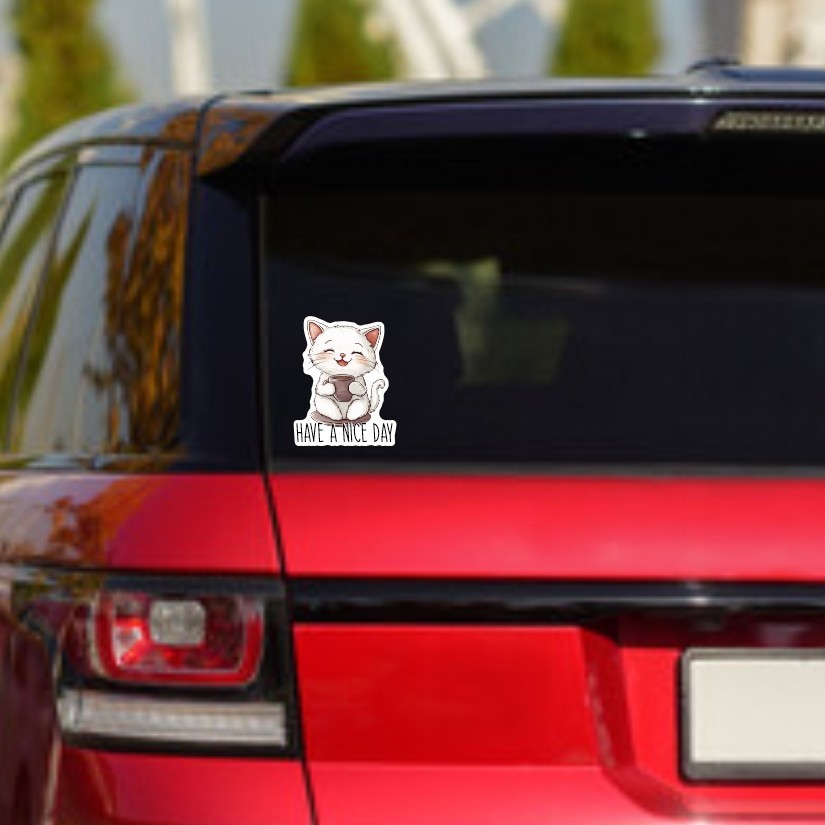 Have a nice day!, Cute Cat Sticker, Peel N' Stick, Different Sizes