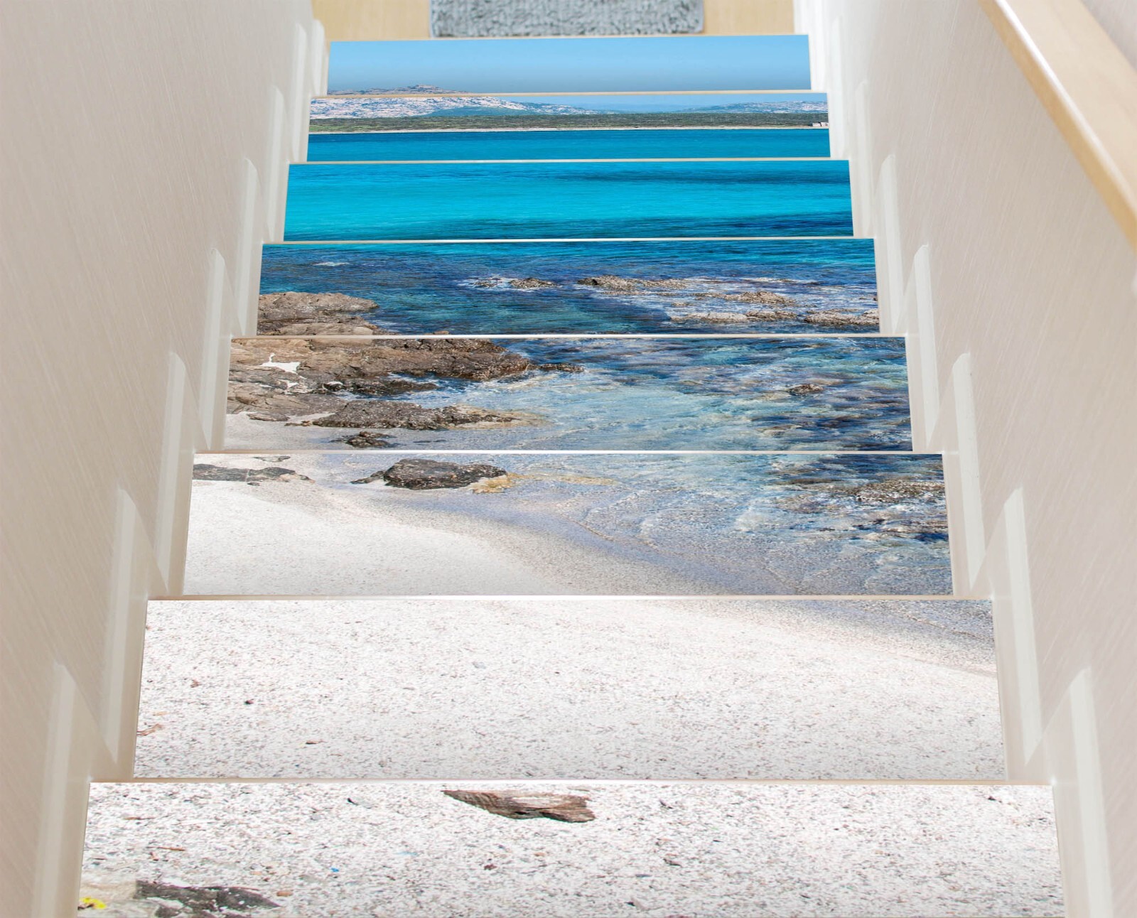3D White Beach W137 Stairs Risers Decoration Photo Mural Vinyl Wallpaper Vera
