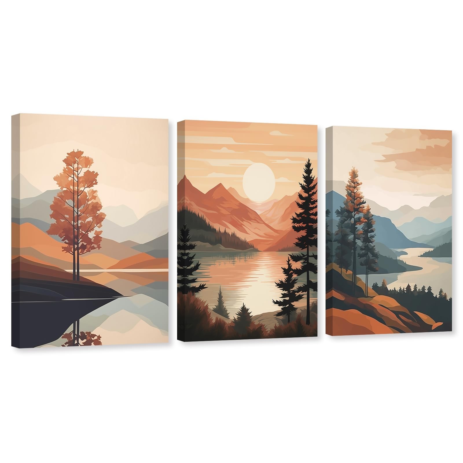 ARTZGX Boho Canvas Wall Art 3 Piece Minimalist Bohemia Picture Sunrise Mounta…