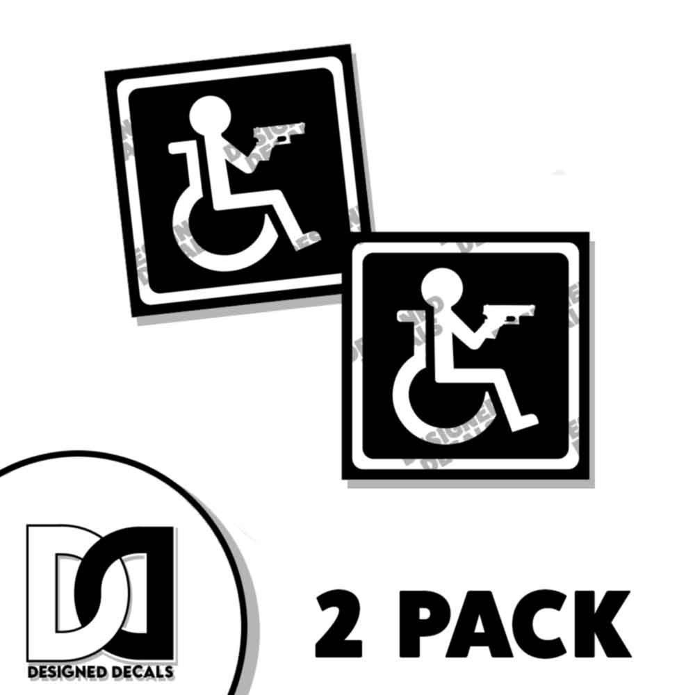 Handicap Pistol Wheelchair Die Cut Vinyl Window Decal Sticker Car Truck 2 PACK