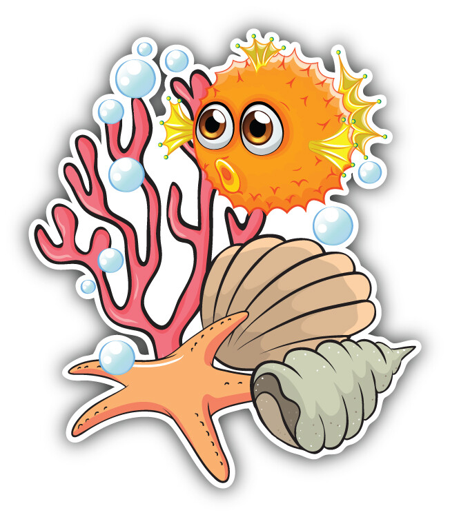 Puffer Fish Seashells Car Bumper Sticker Decal