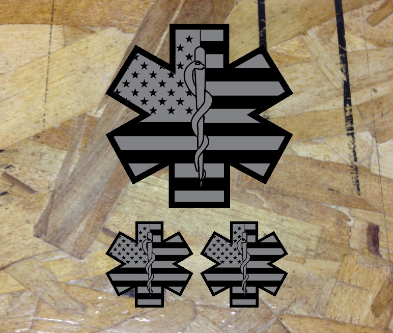 Star Of Life Black Flag Subdued Non Reflective Fire Decal EMT Choose size 3for1