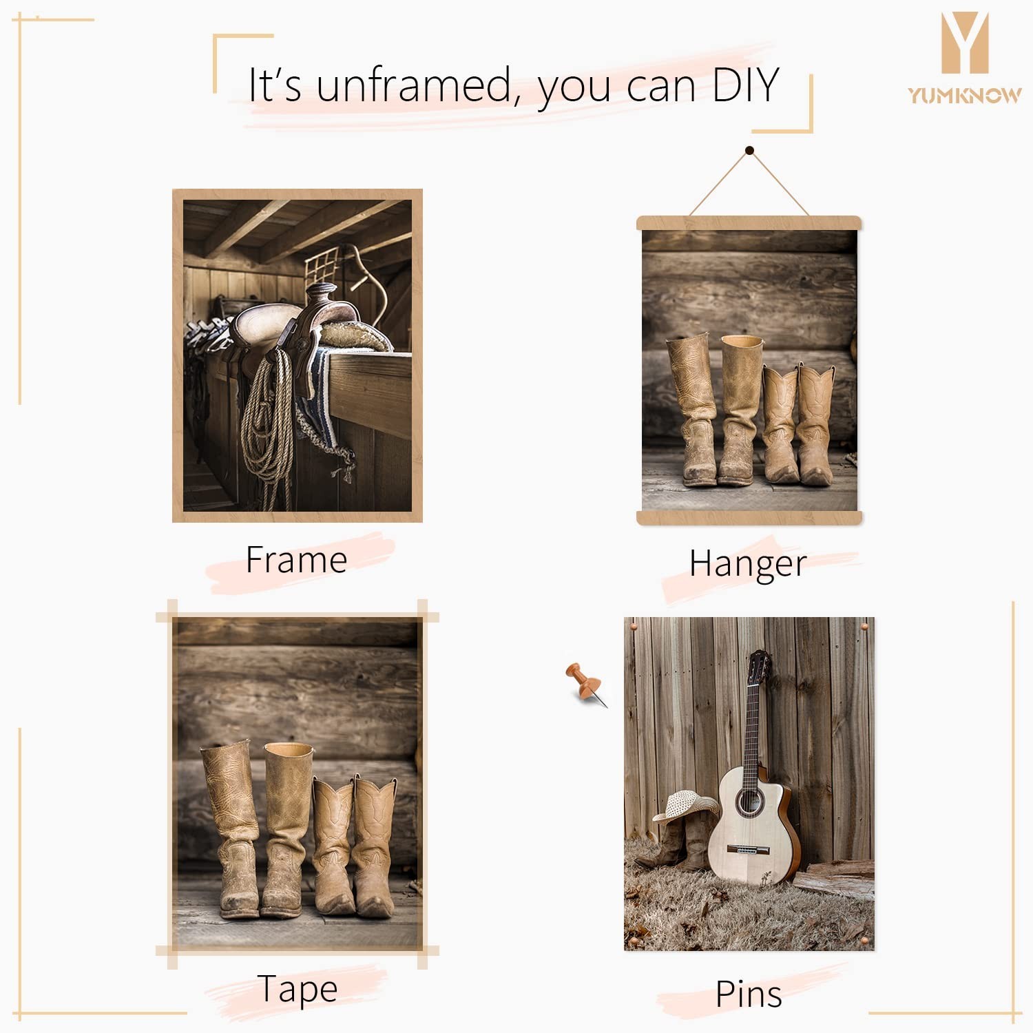 Art for Cowboy Men Cowgirl – Set of 6 – Rustic Farmhouse Bathroom Poster – Bo…