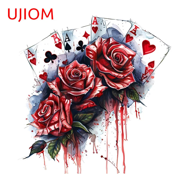 UJIOM Ink Style Red Rose Poker Wall Sticker Creative Adhesive Decal Suitable