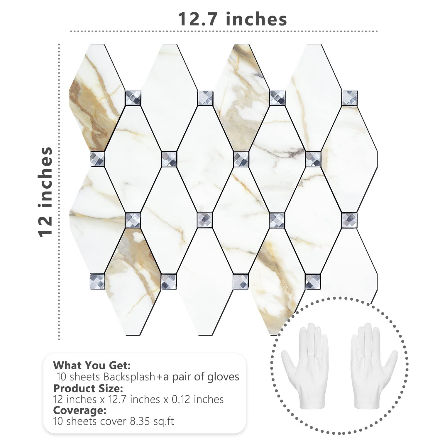STICKGOO Peel & Stick Backsplash – 10 Sheets Calacatta Gold PVC Mosaic Tiles