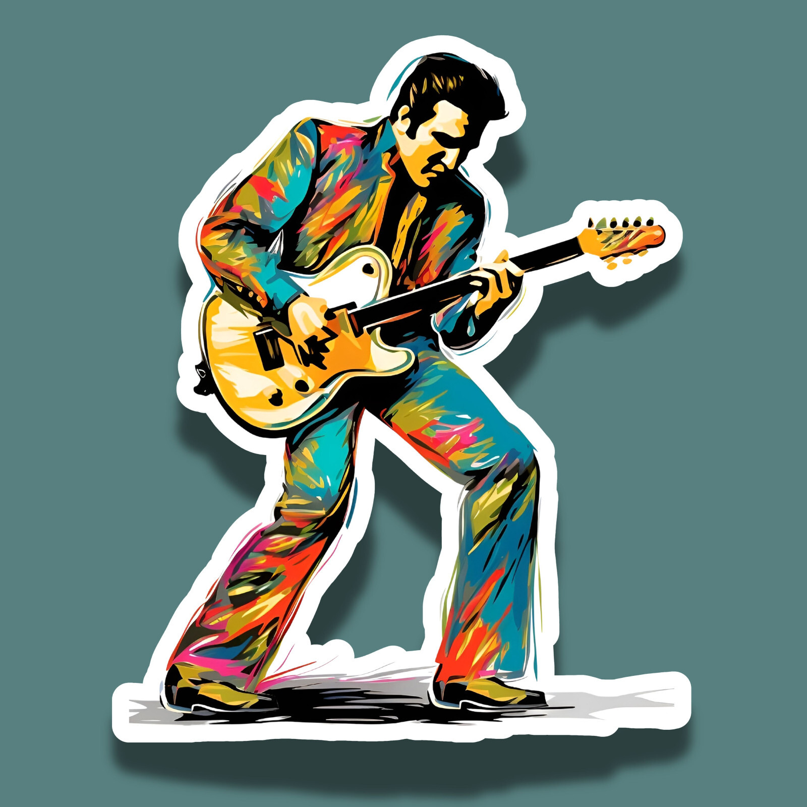 Elvis Presley Playing Electric Guitar Art Style 4" Vinyl Sticker