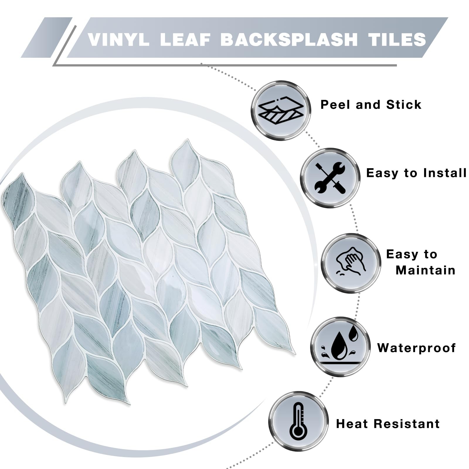 10 Pcs Vinyl Leaf Peel and Stick Tile for Kitchen Backsplash, Premium -Adhesi…