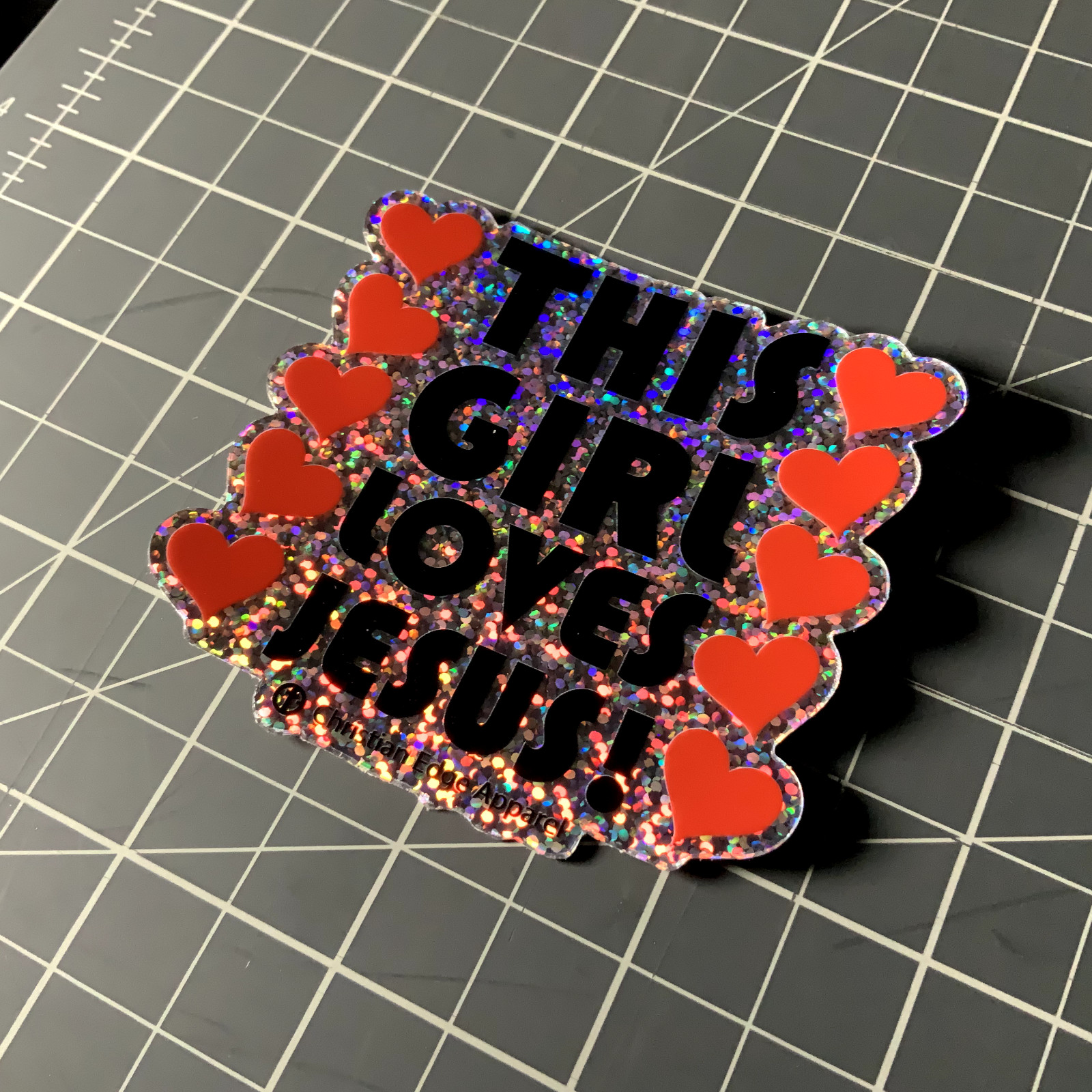 This Girl Loves Jesus Glitter Vinyl Sticker 3” CEA Red Heart Christ Bible Bottle