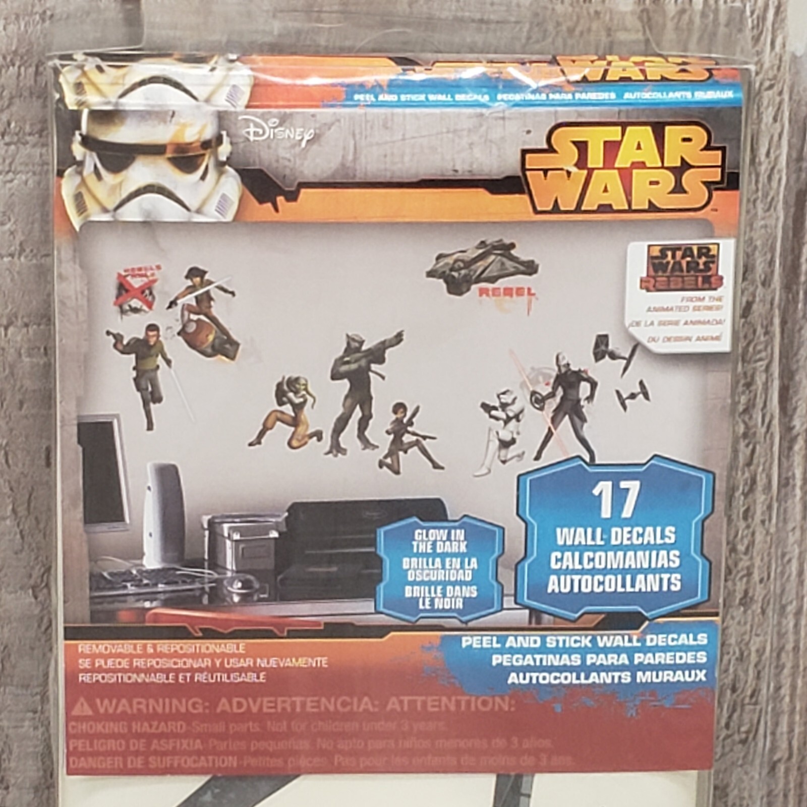 STAR WARS Rebels Wall Decals 17pc Removable & Reusable Glow In The Dark Design