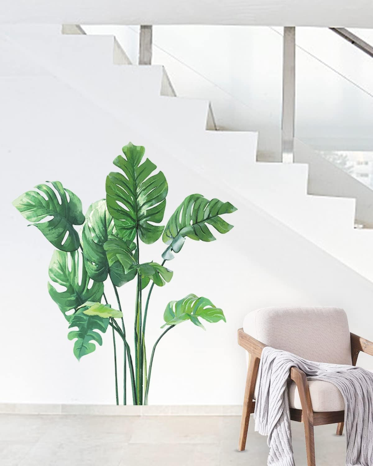 Leaf Wall Decals Peel and Stick, Large Green Monstera Leaf Wall Stickers for Bed
