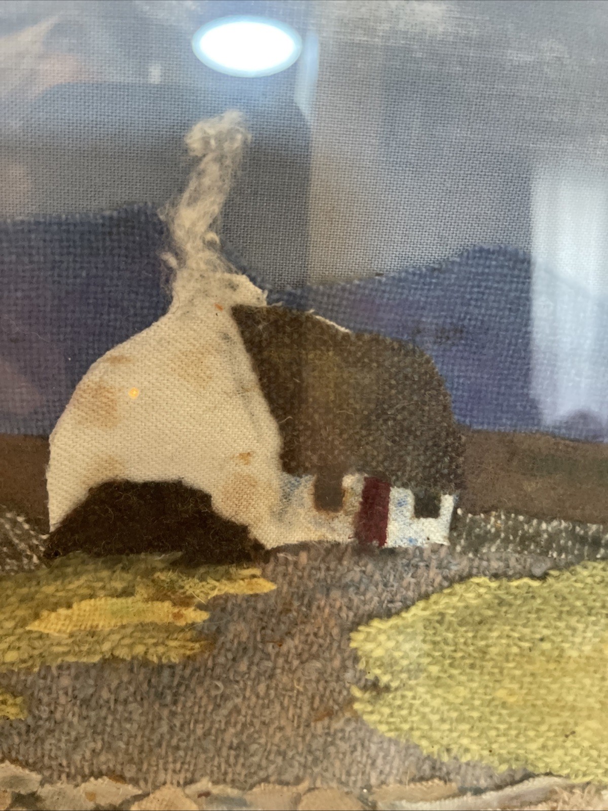 Vtg Handmade One Of A Kind original, Country Scene Made Fabric wall Art Framed