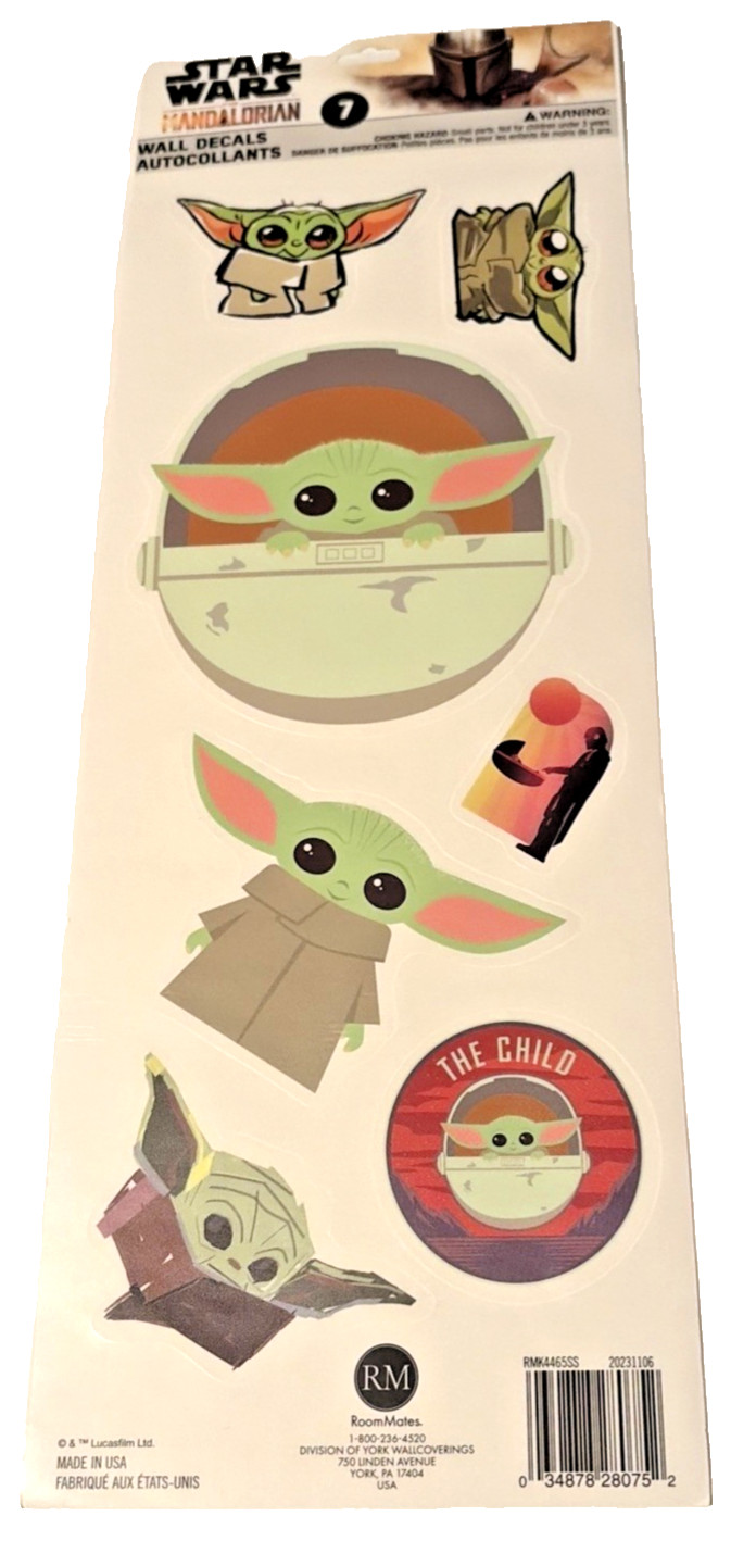 Room Mates Star Wars Wall Decals Mandalorian Baby Yoda The Child Peel and Stick