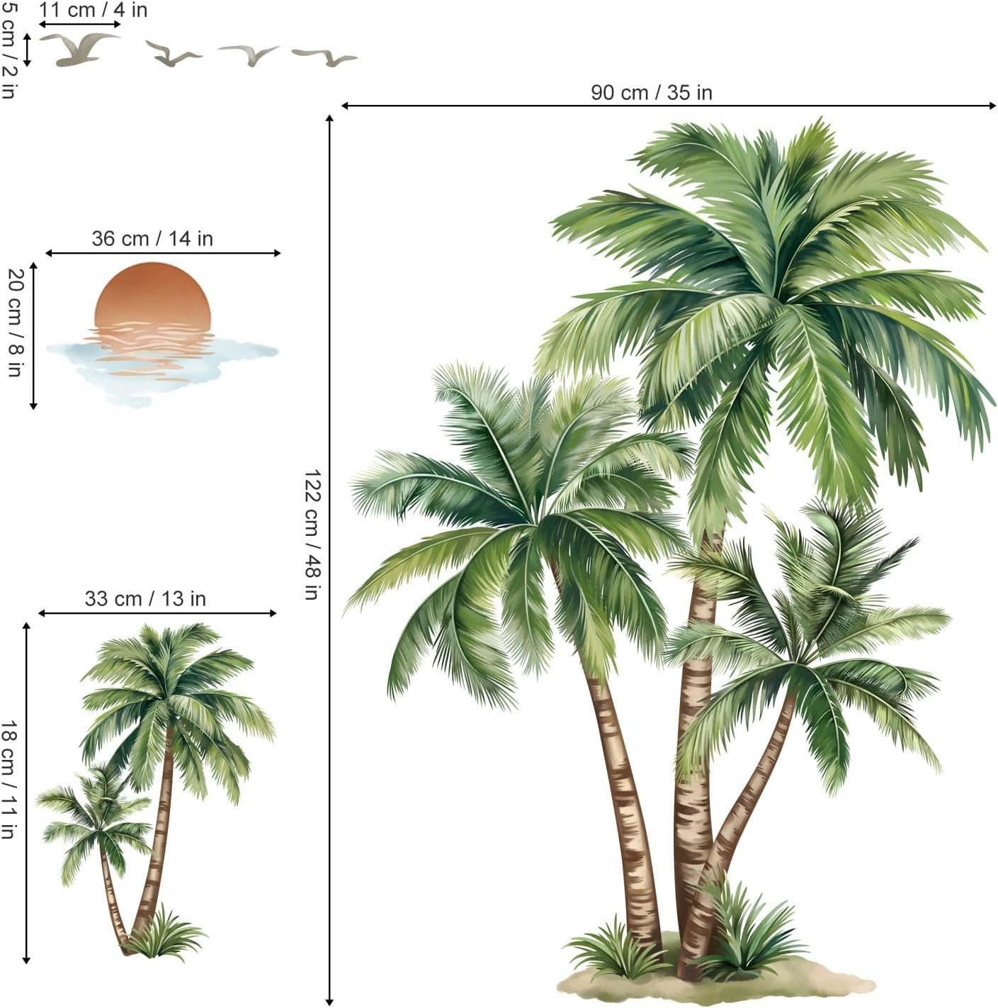 Large Palm Tree Wall Stickers Tropical Plants Coconut Tree Peel and Stick Wal…