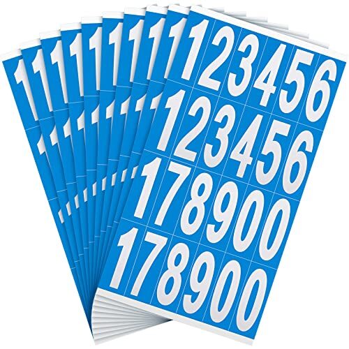240 Pieces 10 Sheets Numbers Stickers Mailbox Numbers Self 3 Inch White on Blue