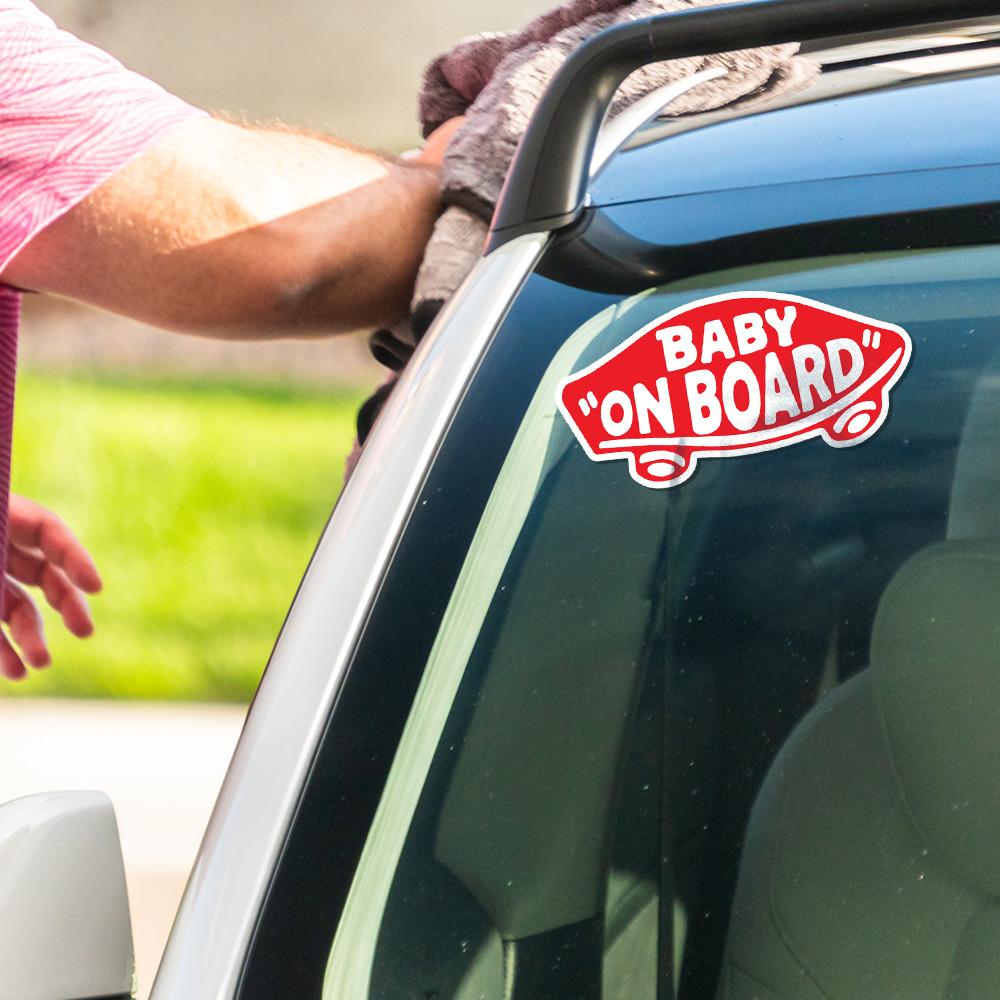 2-Pack Baby On Board Sticker Vinyl Red Skateboard Style Car Window Bumper Laptop