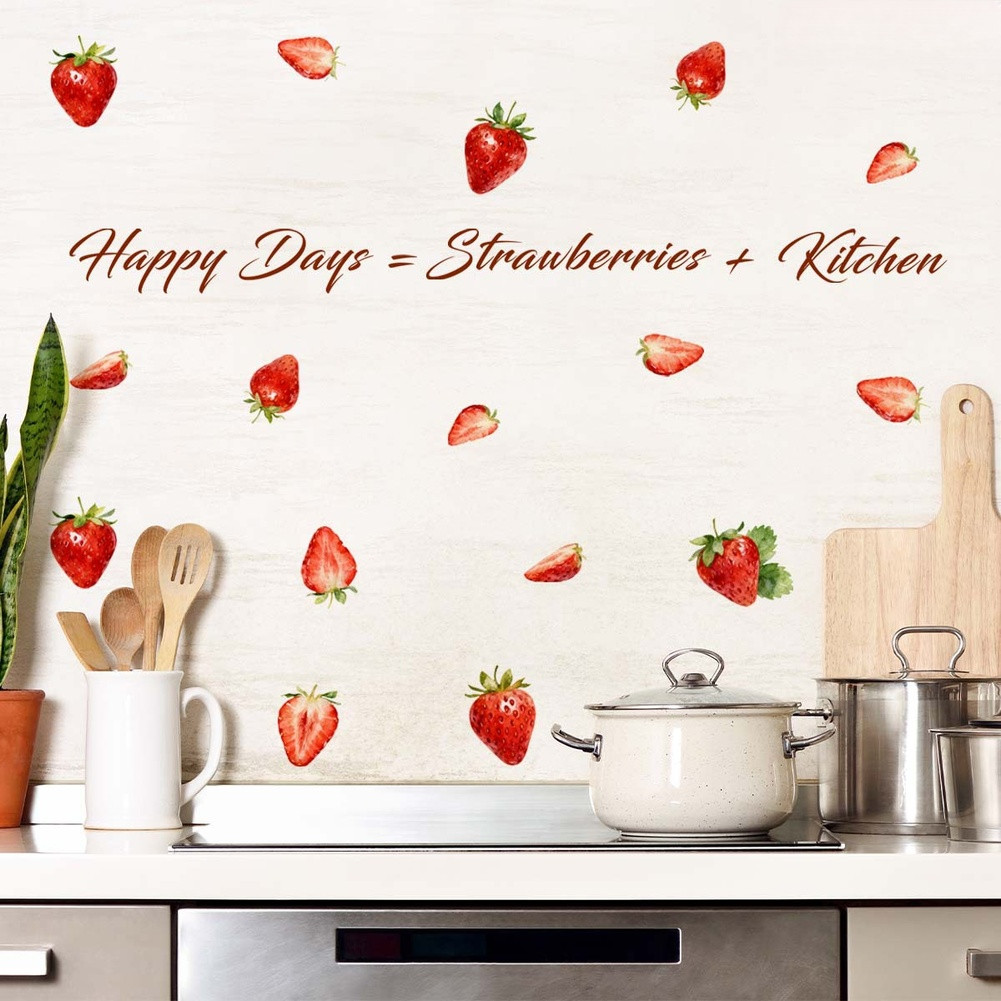 DIY Strawberry Wall Stickers PVC Decals for Kitchen Bedroom Living Room 60x30cm