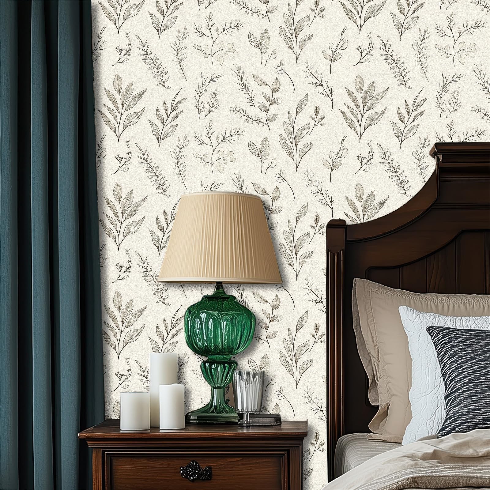 HOMETITUTE Botanical Line Art Wallpaper Peel and Stick Neutral Plant Contact …