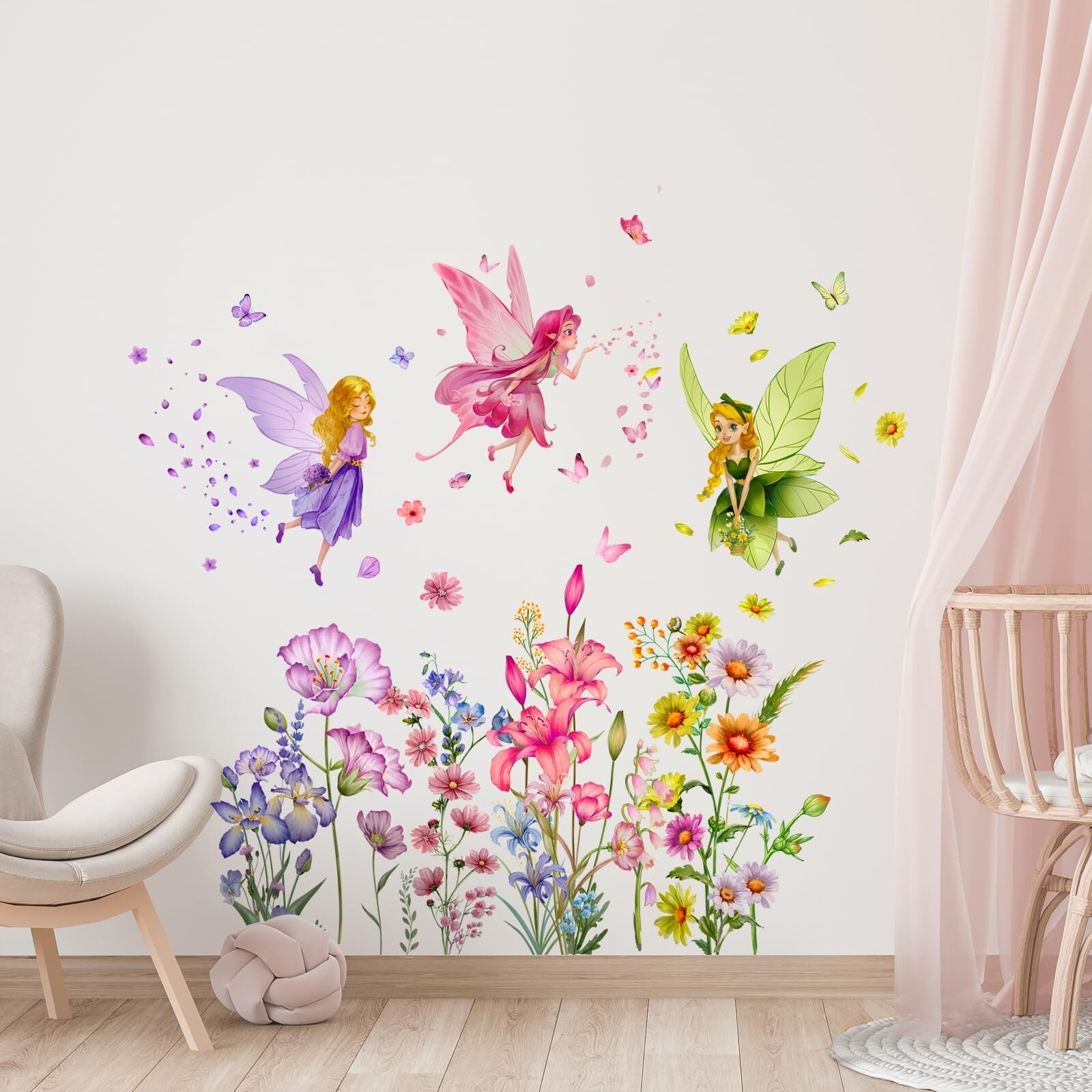 Supzone Flower Fairy Wall Stickers Butterfly Girl Wall Decals Removable Vinyl…