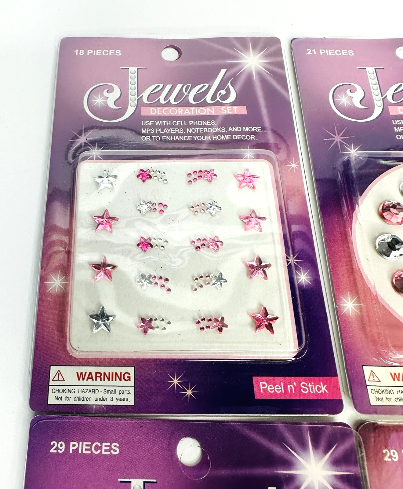 Jewels Decoration Set Lot of 6 Peel & Stick 3D Stars Rounds Hearts Tear Drops