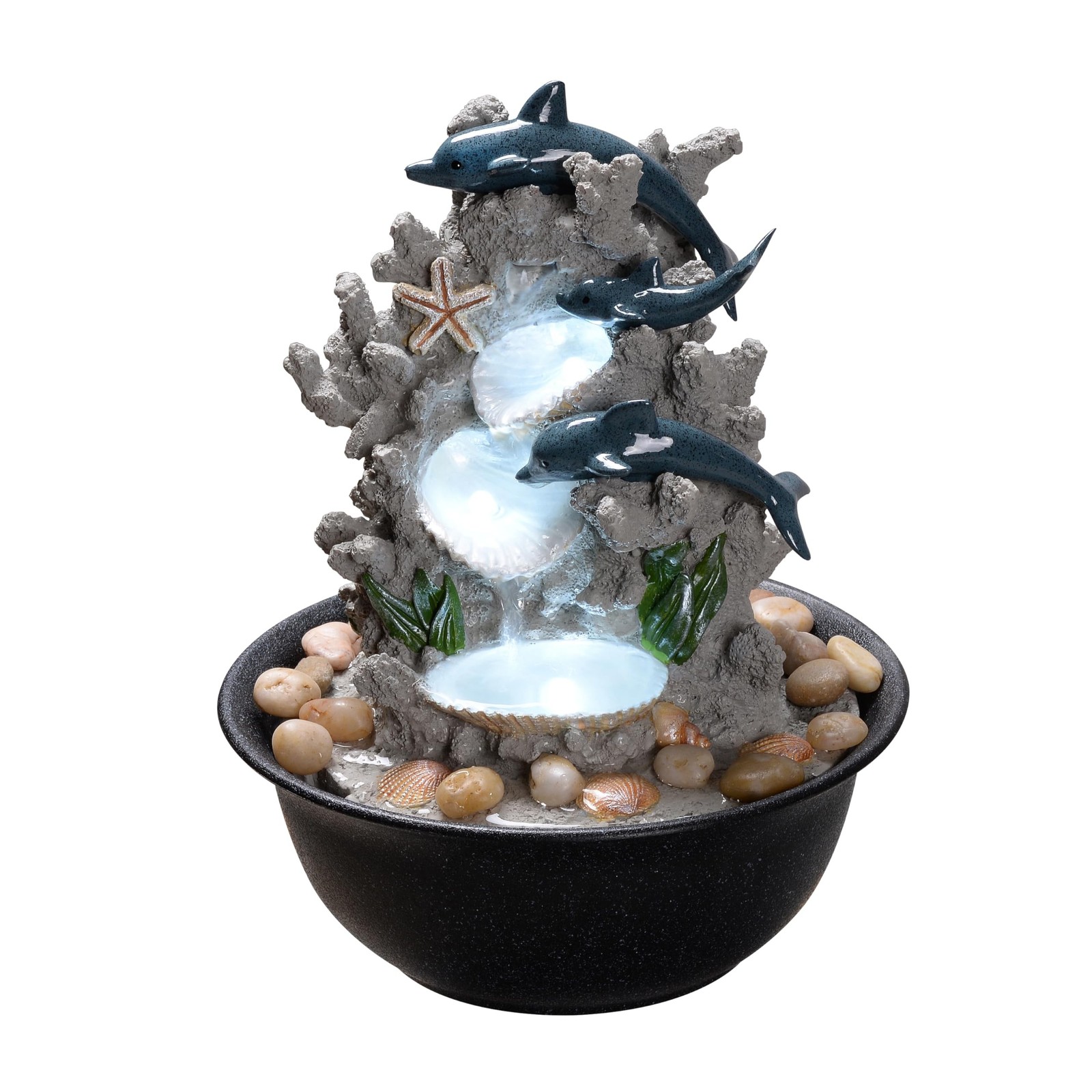 Indoor Tabletop Dolphin Water Fountain with LED Light – Ocean Theme Desk D