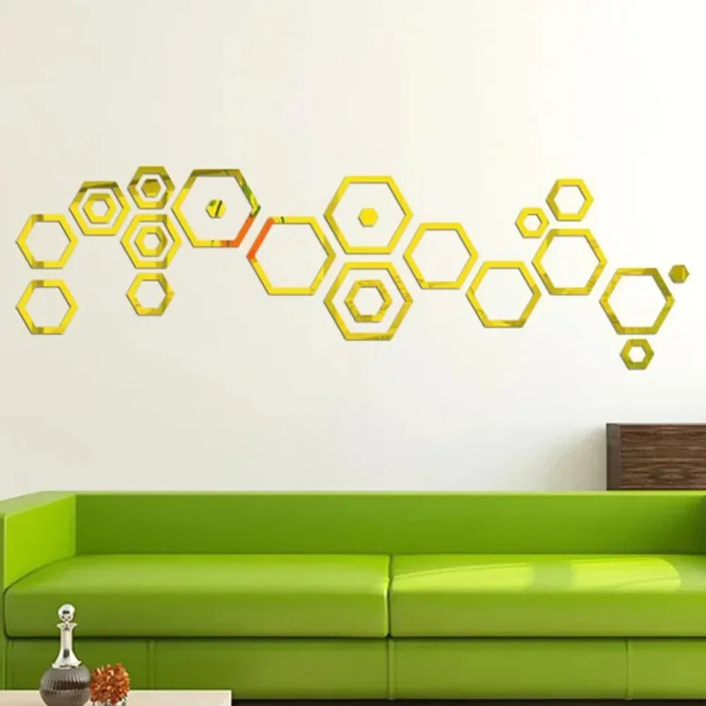 Hexagonal Mirror Stickers 24pcs Acrylic 3d Bedroom Self-adhesive Decoration Home