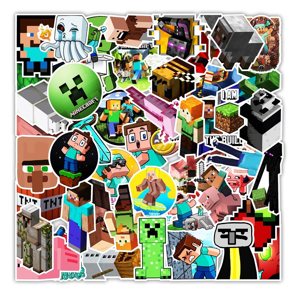 50 Pieces Minercrafter Stickers Decals Set for Kids Adults, Waterproof Pixel B