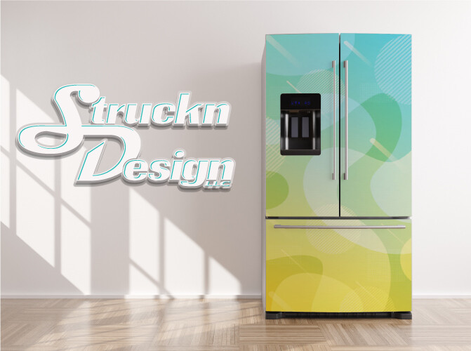 Yellow Blue Abstract Wave Circle Swirl Fridge Freezer Wrap Side Door Vinyl Decal