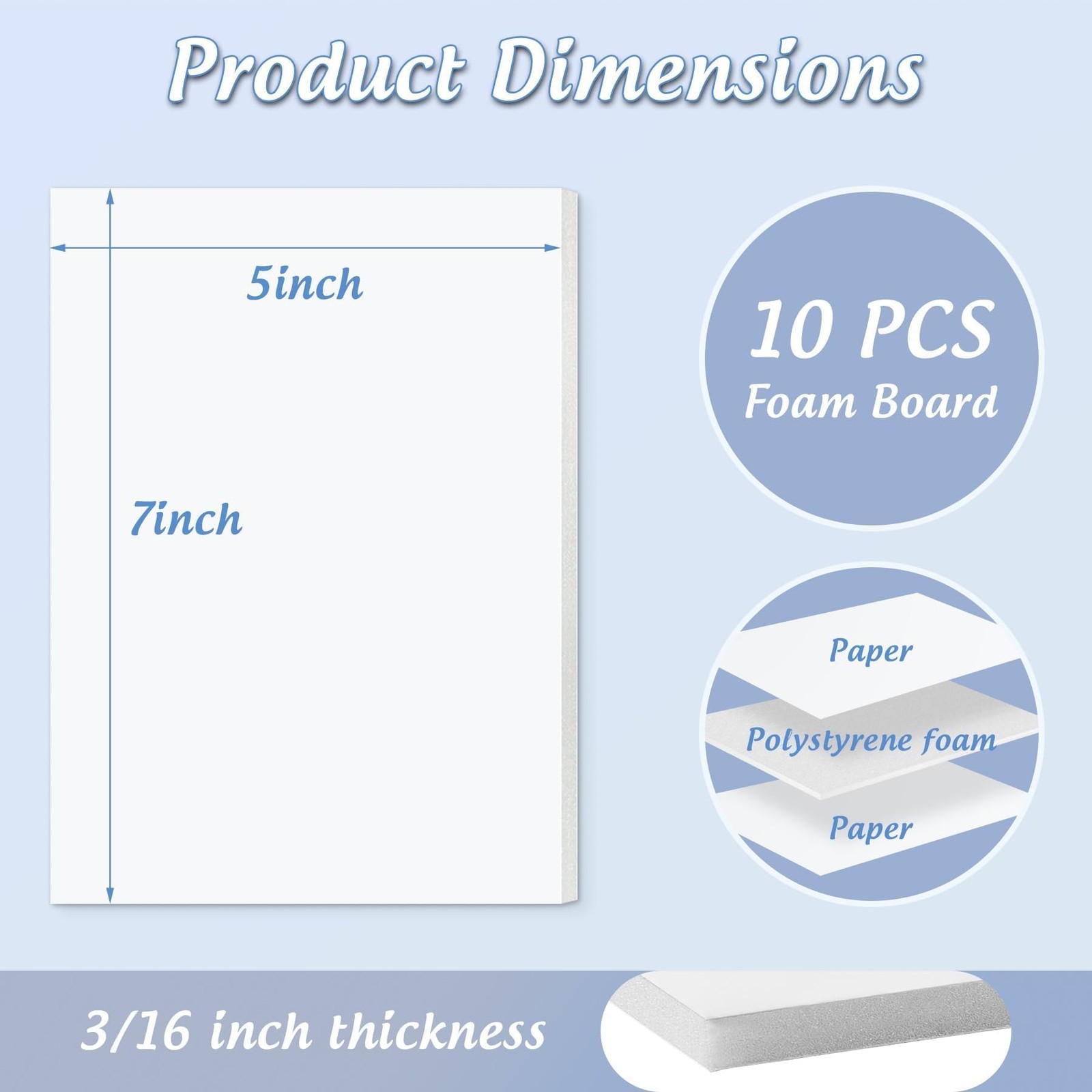 Golden State Art, 10 Pack White Foam Board 5X7 Inch, 3/16" Thick, 5×7,