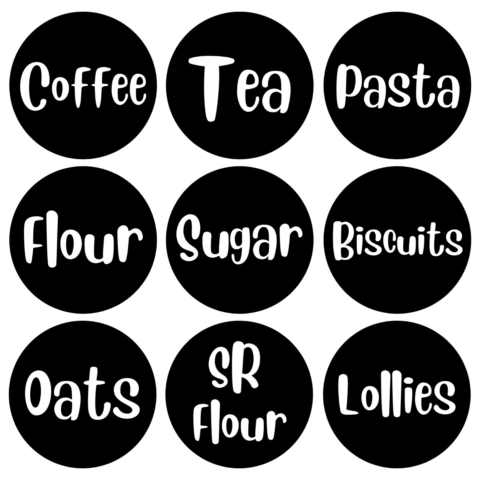 9 x Pantry Labels – Custom – For Large Jars – 8.5 x 8.5cm