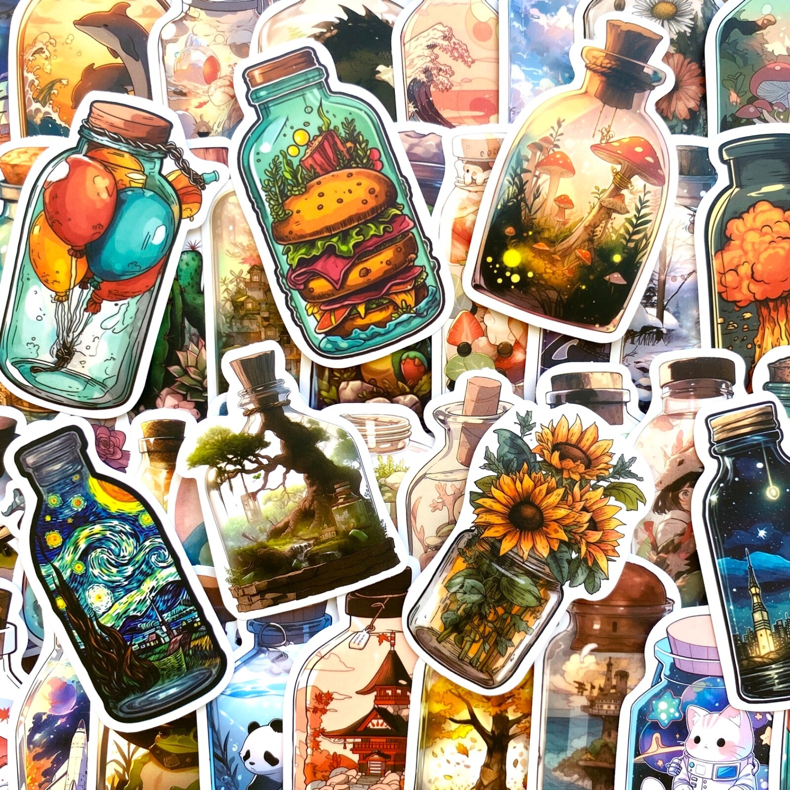 5-50 pcs Bottle Stickers, Aesthetic Laptop Phone Kindle Skateboard Car Decals
