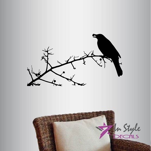 Vinyl Decal Raven Tree Branch Wild Bird Bedroom Any Room Wall Sticker Decor 1500