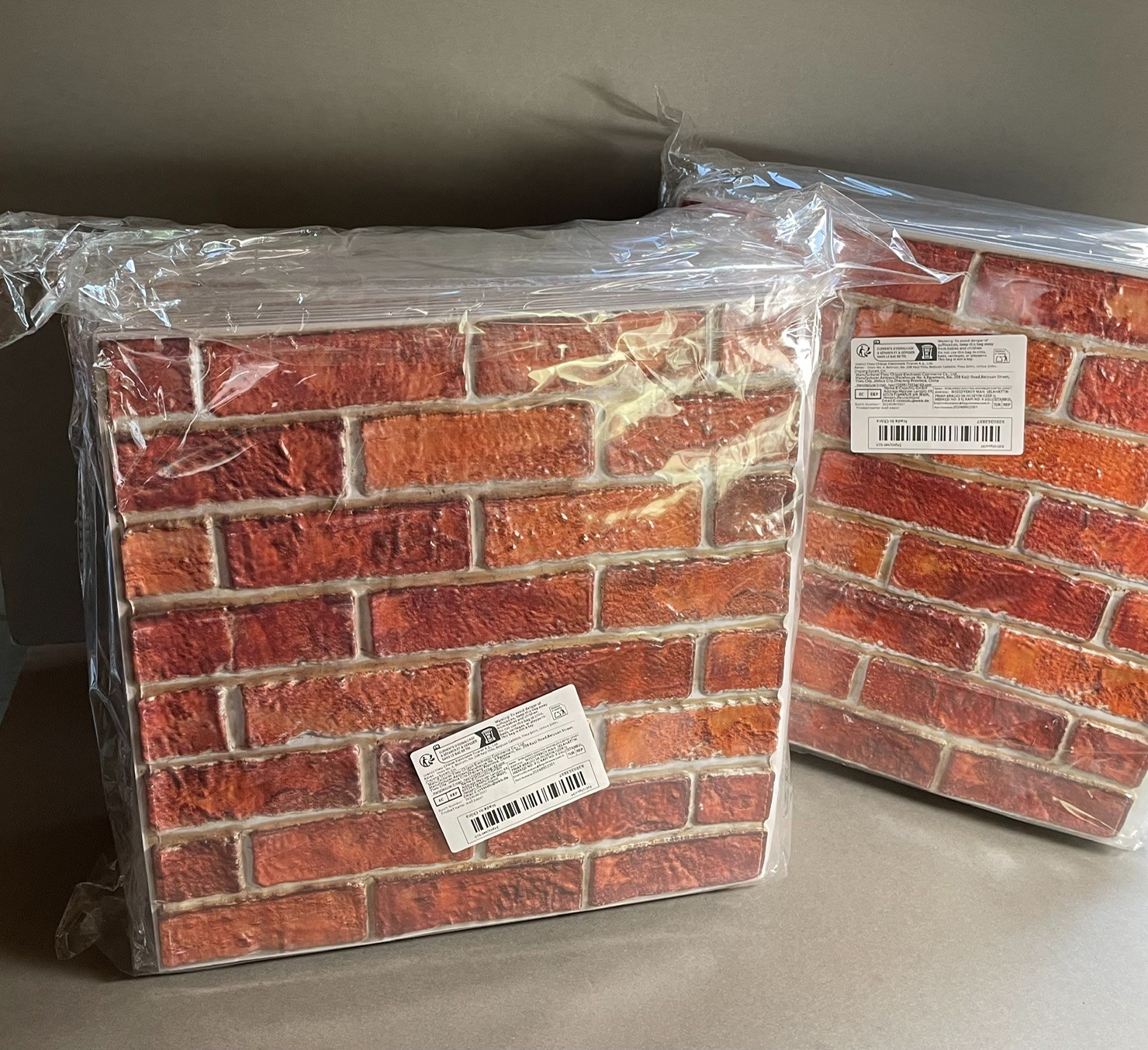 48 Pcs 11.75" x 11.75" Faux Mini Brick 3.875" x 1.25" Peel 'N Stick Wall Squares