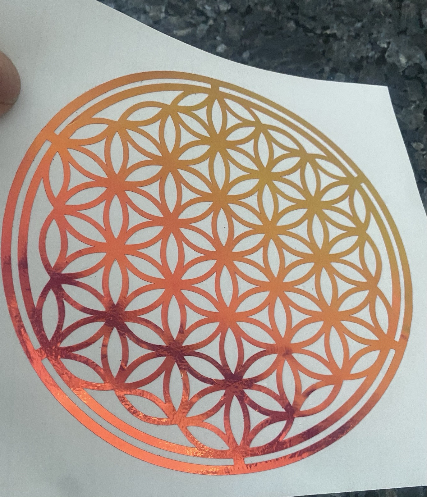 Flower of Life Vinyl Decal 5”X5” Holographic Red–Copper Sacred Geometry