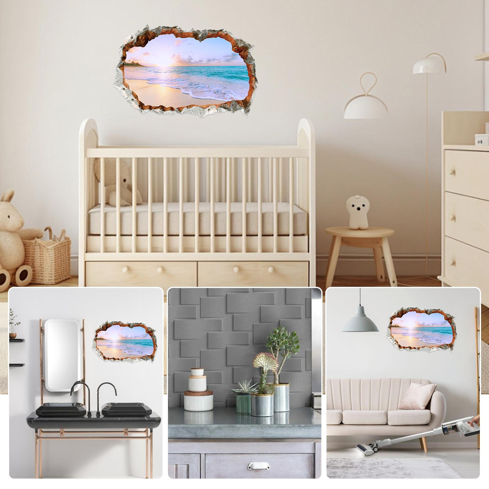 Window View Wall Sticker Poster Decal Adhesive Broken Hole Wall Mural Decorative