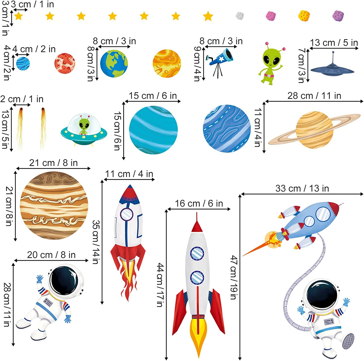 Outer Space Wall Decals Rocket Planets Astronaut Wall Stickers Baby Nursery Boys