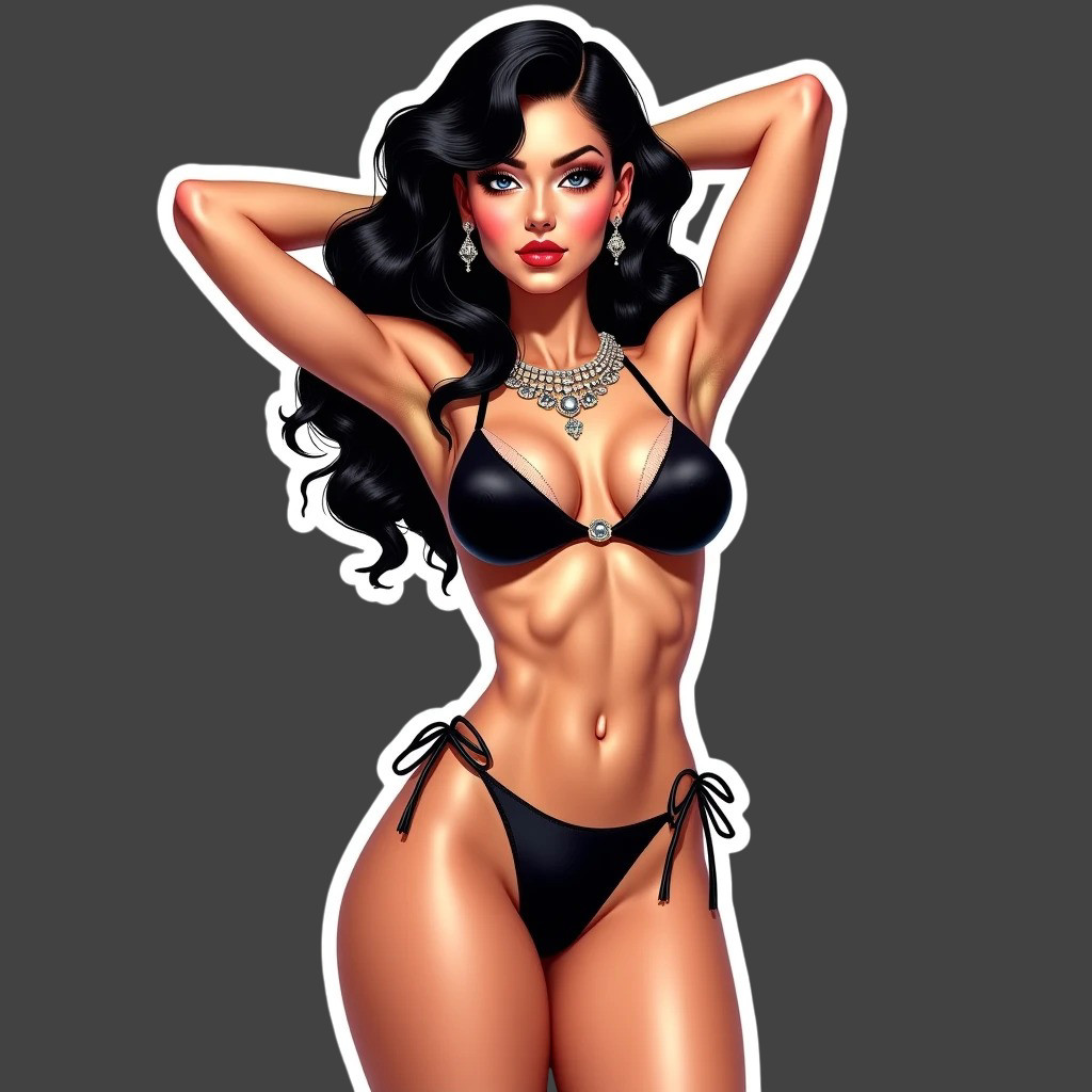 Pinup Girl Sticker Vinyl Decal Black Bikini Brunette Glamour Fashion Beauty