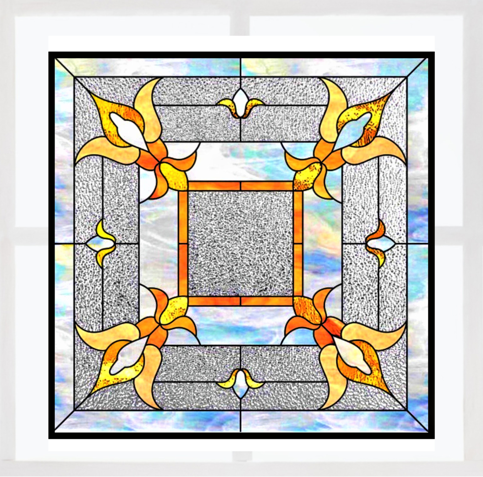 Geometric Sky Faux Stained-Glass WINDOW CLING Size 8" Square Repositional Vinyl