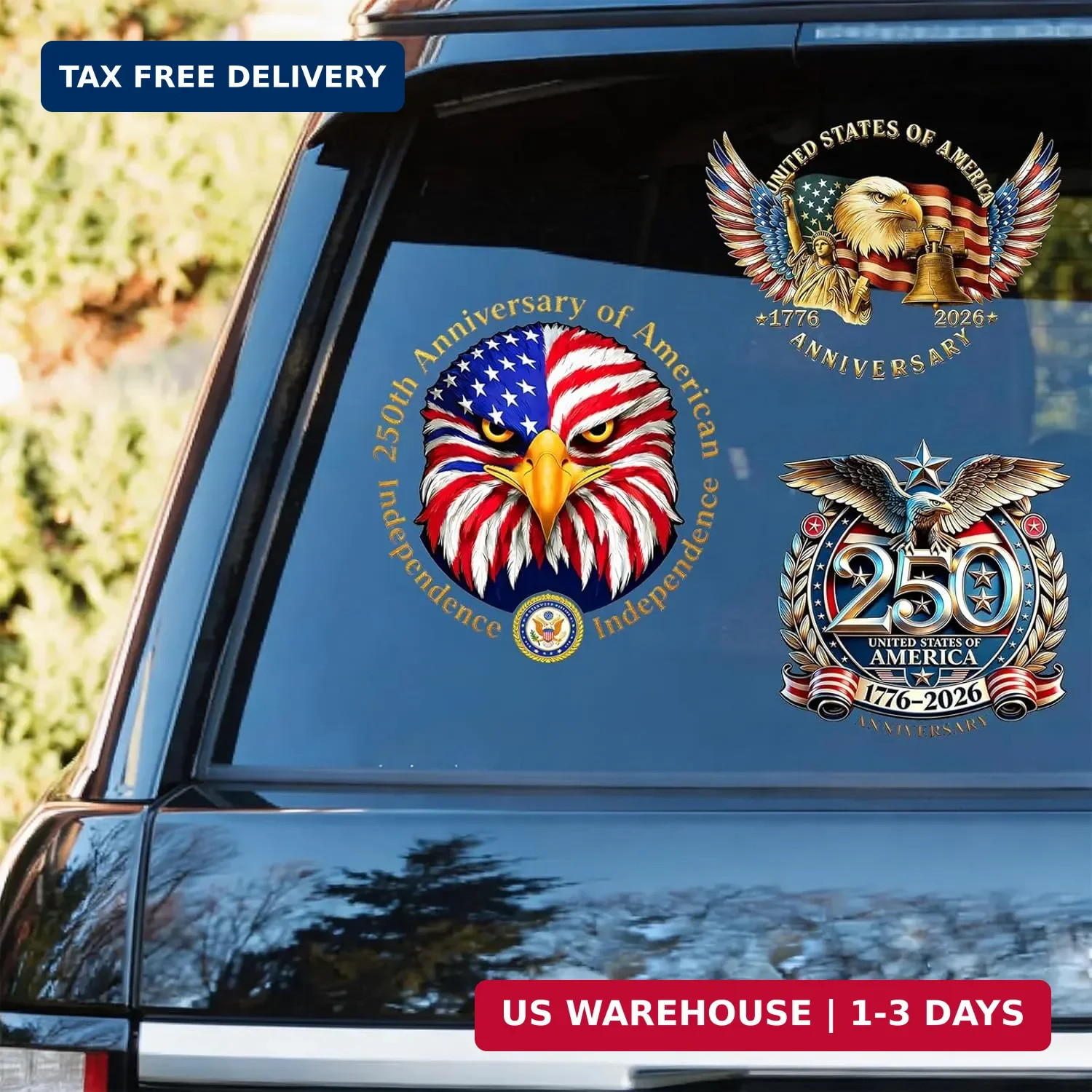 4 pcs 250th Anniversary USA Car Decal Sticker,1776-2026 Patriotic Vinyl Sticker,