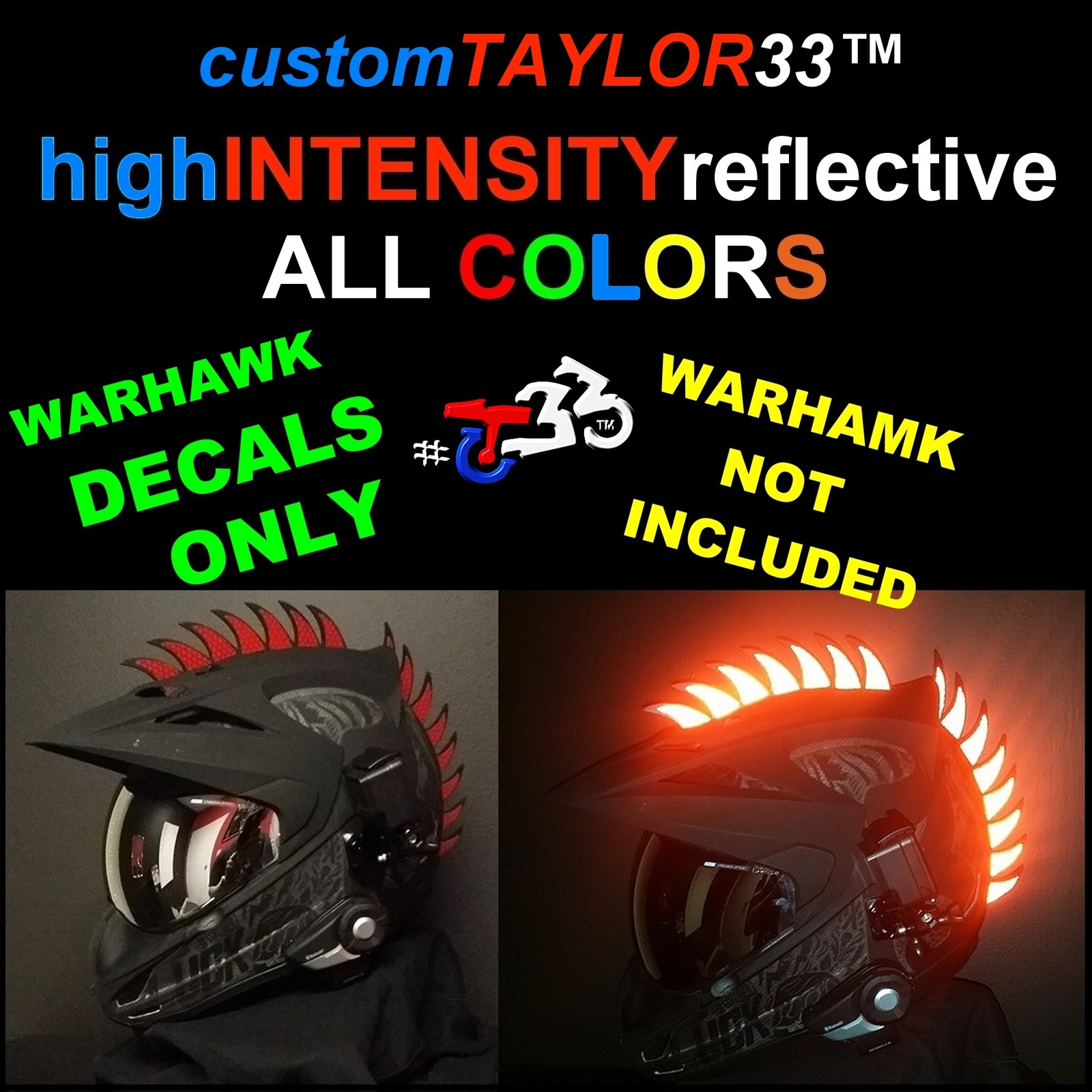 Reflective DECALS For Rubber Helmet Warhawks Dirtbike Motorcross Motorcycles Saw