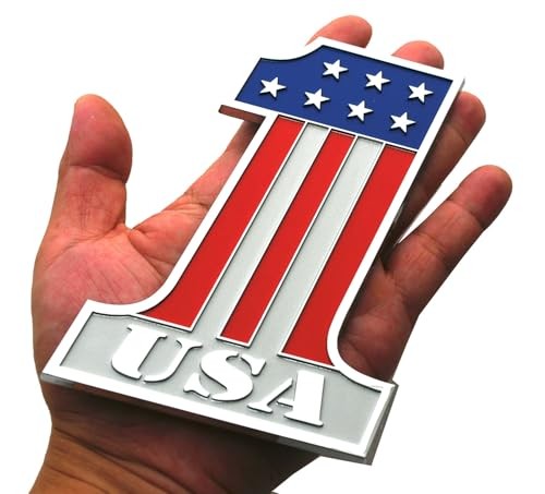 USA #1 Emblem American Flag Number One Badge United States Patriotic Chrome Red