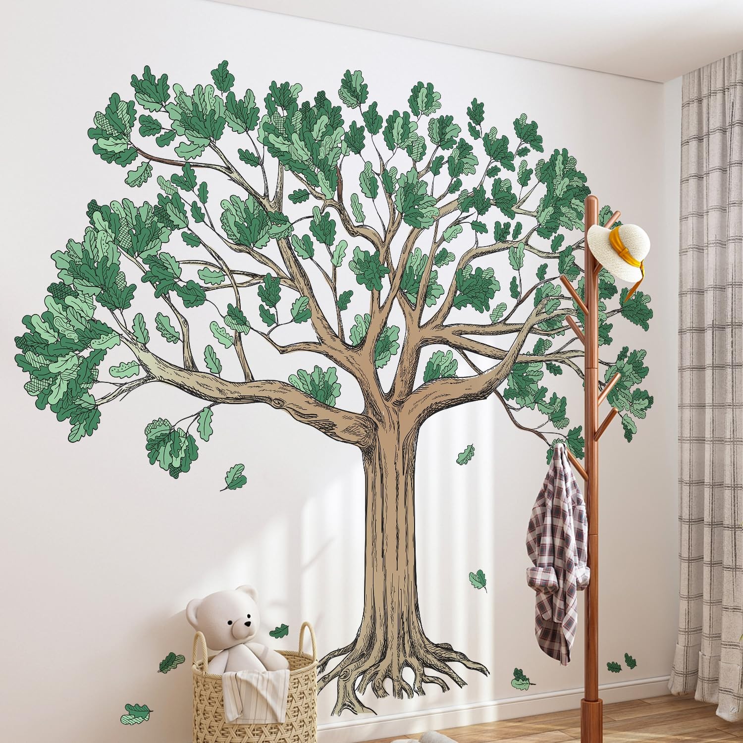 Amaonm Large Family Tree Wall Decals 4 Pack 12×36 Inch Brown Trees with Green…