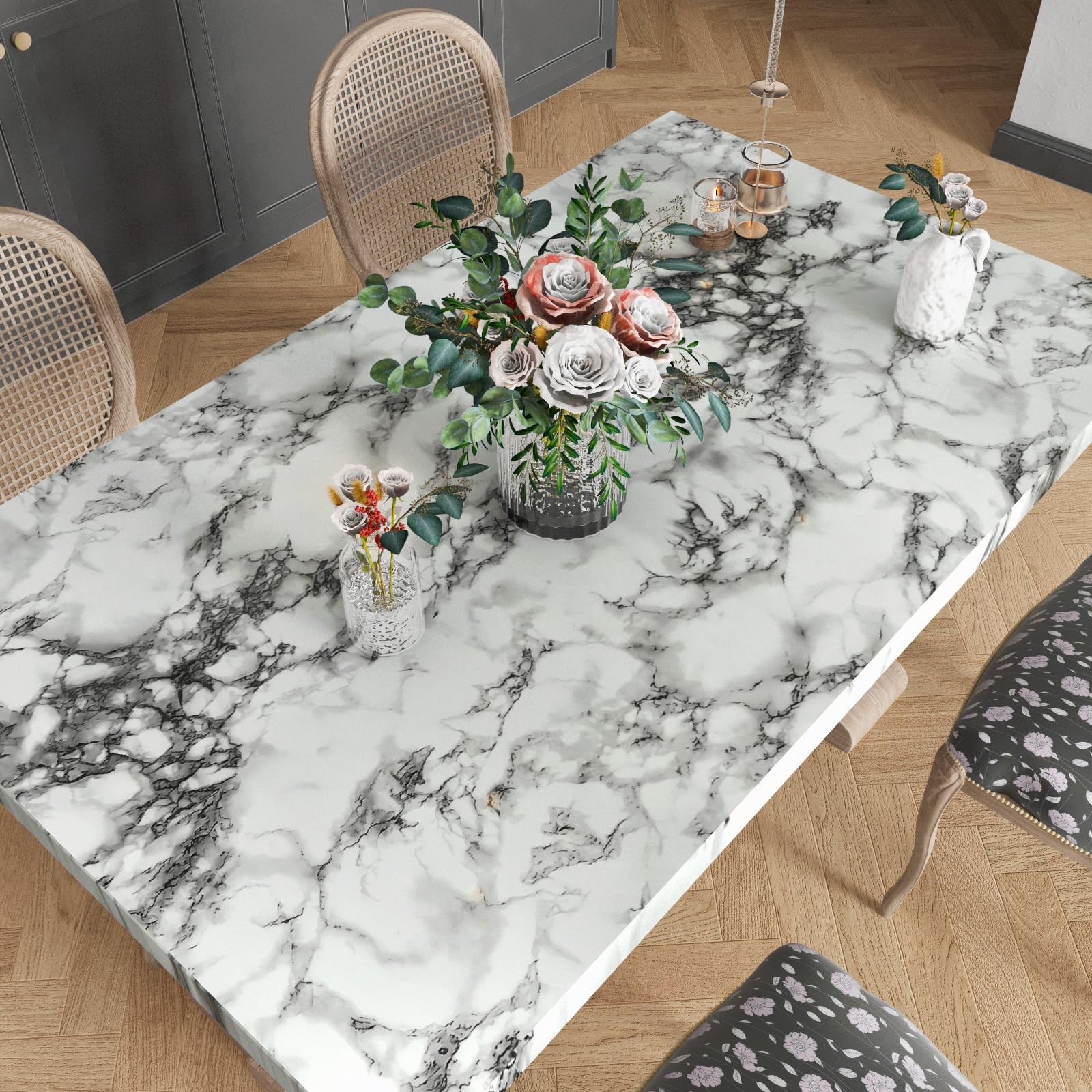 VIOPVERY Black White Marble Contact Paper 35" x 197", Glossy Peel and Stick V…