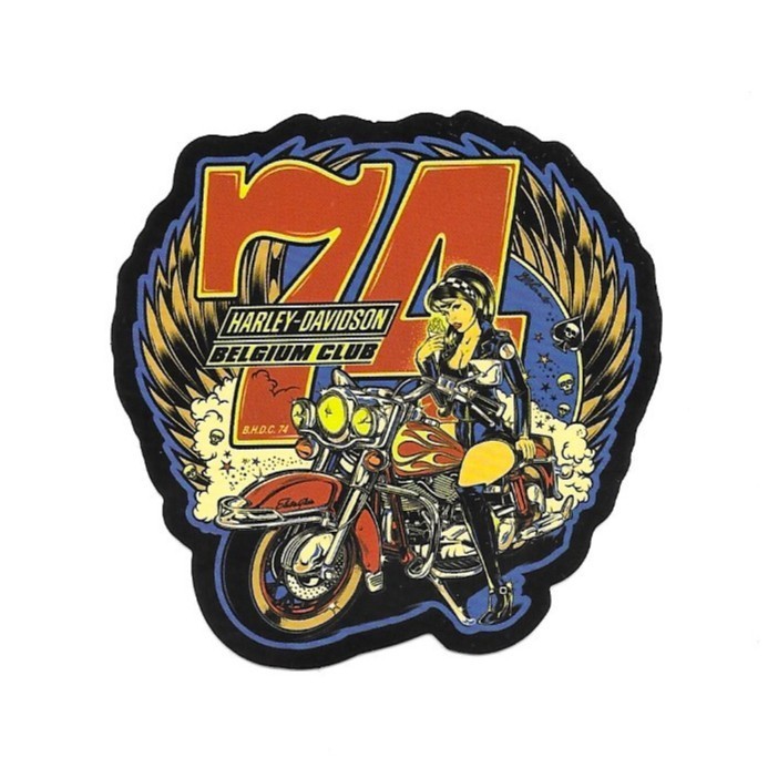 Harley Davidson Belgium Club 74 Motorcycle Pinup Girl Vinyl Sticker Biker