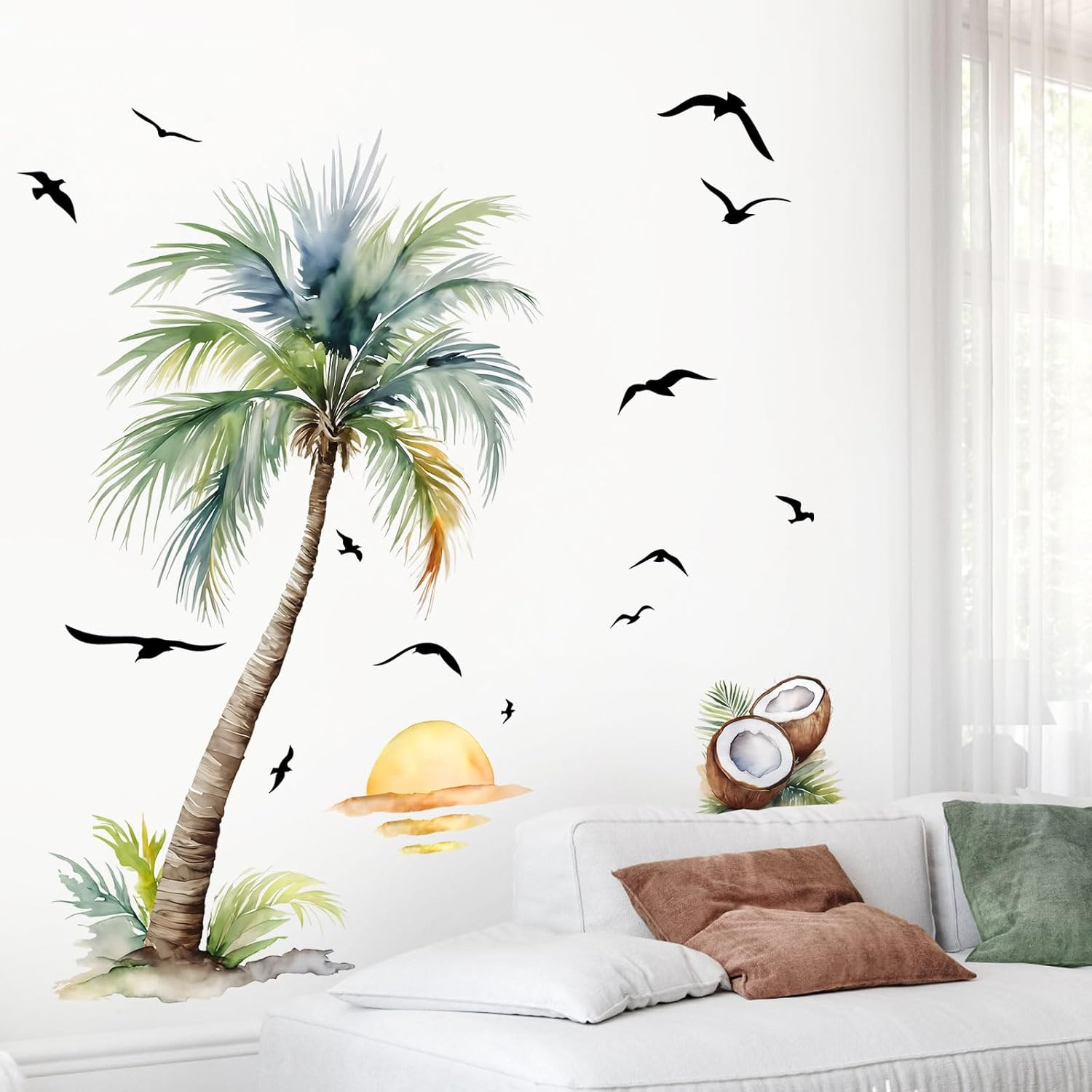 Tropical Palm Tree Wall Decals Peel and Stick Art for Nursery or Bedroom