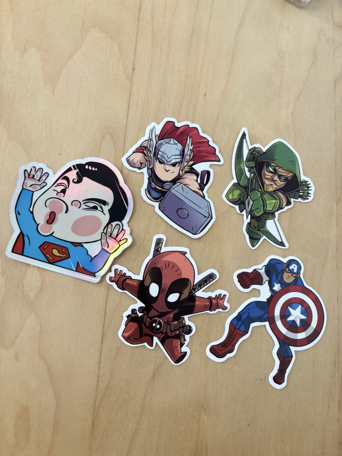 5 PCS Cute Super Hero Sticker Vinyl Decal 3” Inch Superman Dead Pool Thor USA