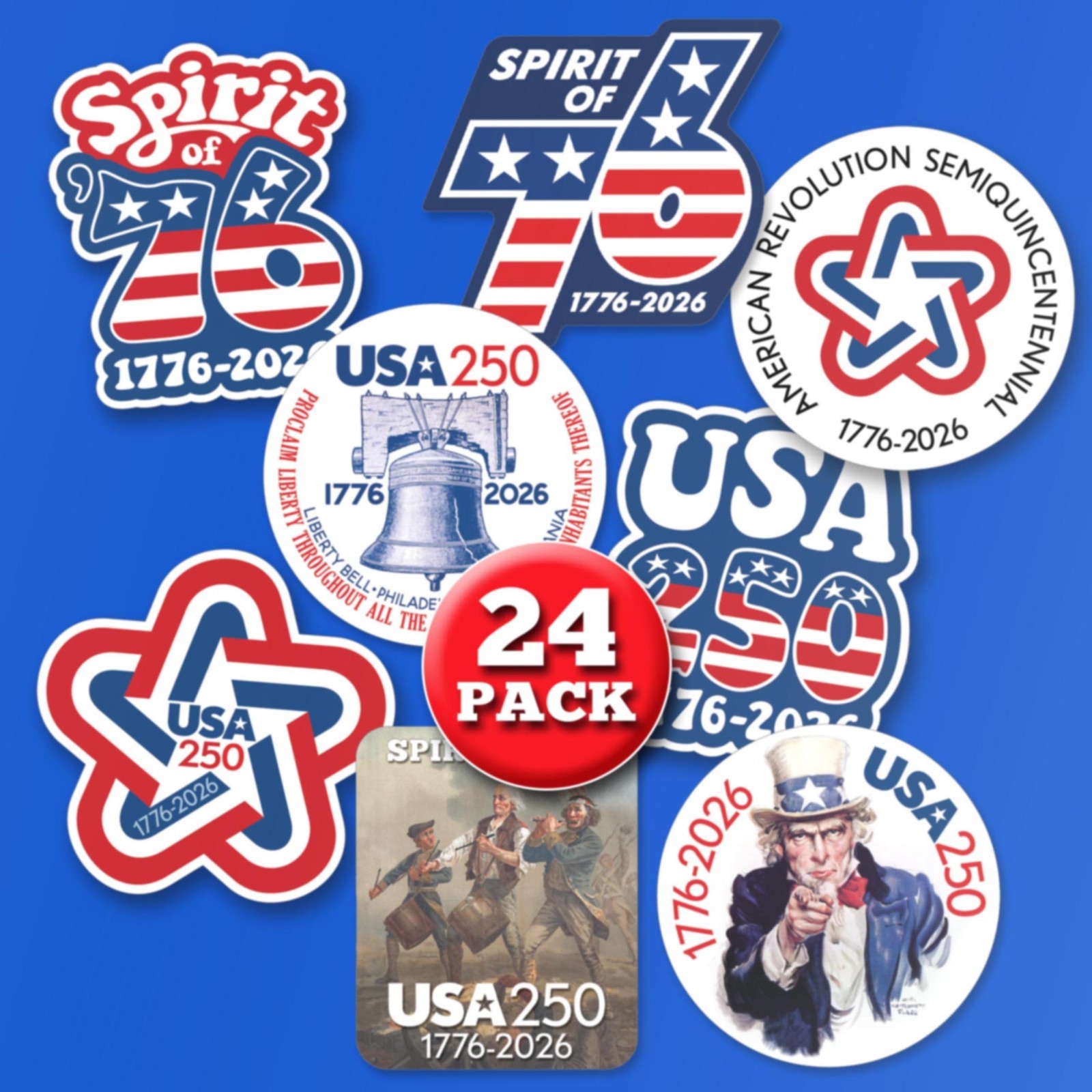 USA Die Cut Stickers – vinyl decals America, Semiquincentennial, 250 Freedom