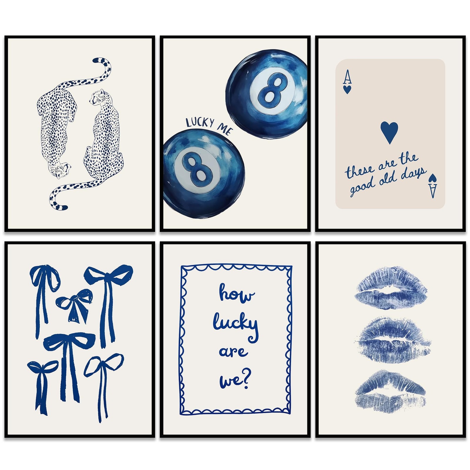Trendy Navy Wall Art Cheetah Poster Wall Decor Funky Lucky 8 Ball Prints Tren…